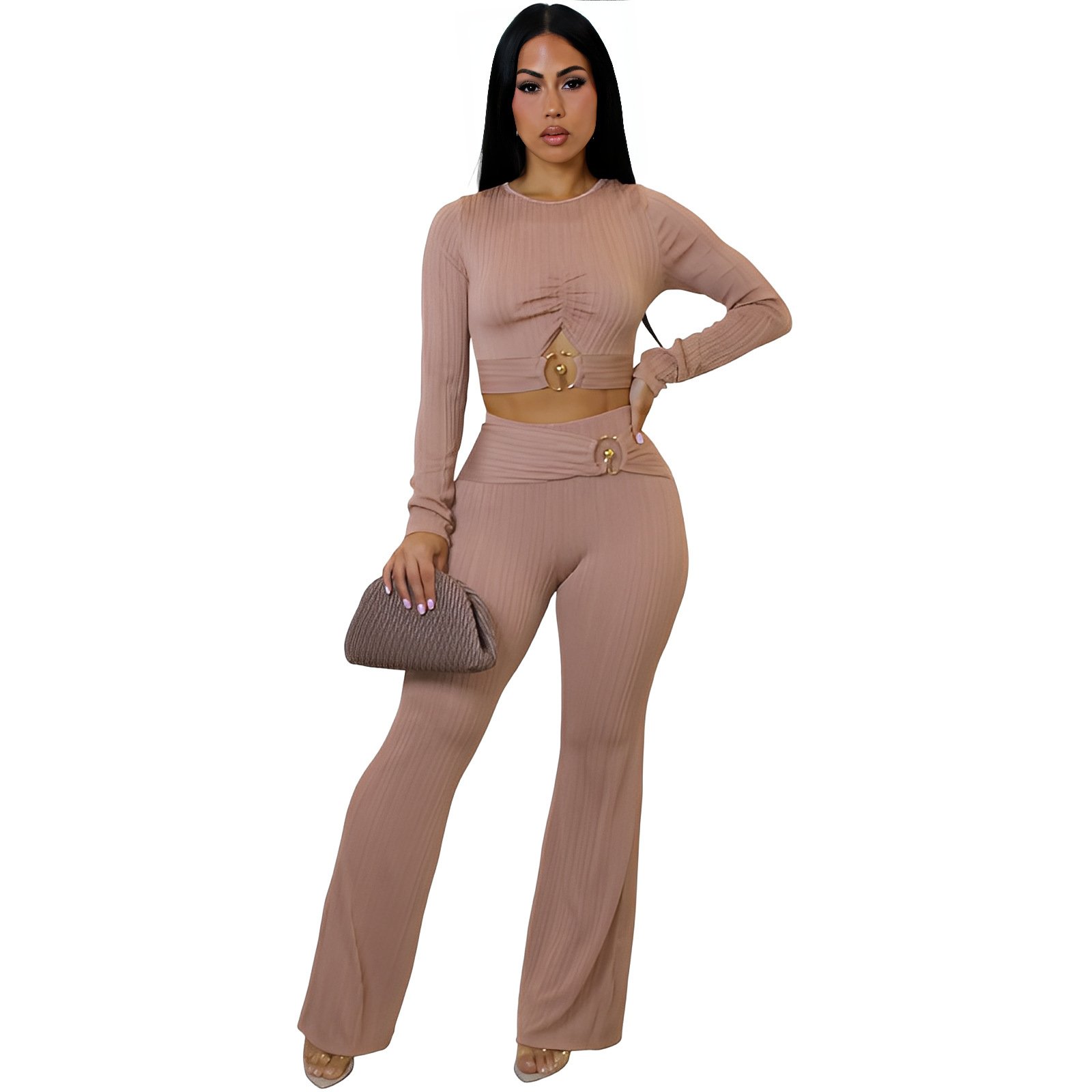 Women's Slim-fit Sexy Hollow-out Top And Flared Pants Two-piece Set - Image 7