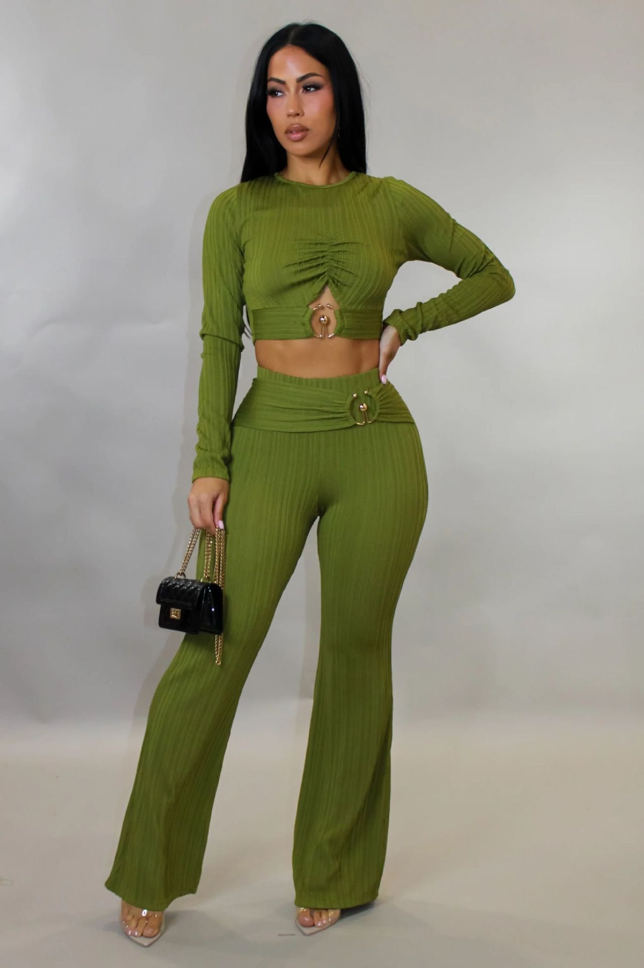 Women's Slim-fit Sexy Hollow-out Top And Flared Pants Two-piece Set - Image 6