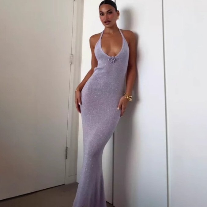 Sexy Slim-fit Strap Dress Backless Tight-fit Beautiful-back Knit Dress - Image 4