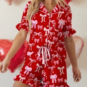 Women's Casual Bow-Knot Printed Loose Loungewear Set