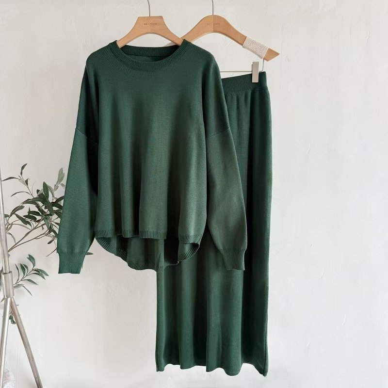 Women's Wear AutumnWinter Solid Color Simple Long-Sleeve Fashionable Casual Knitted Set - Image 8