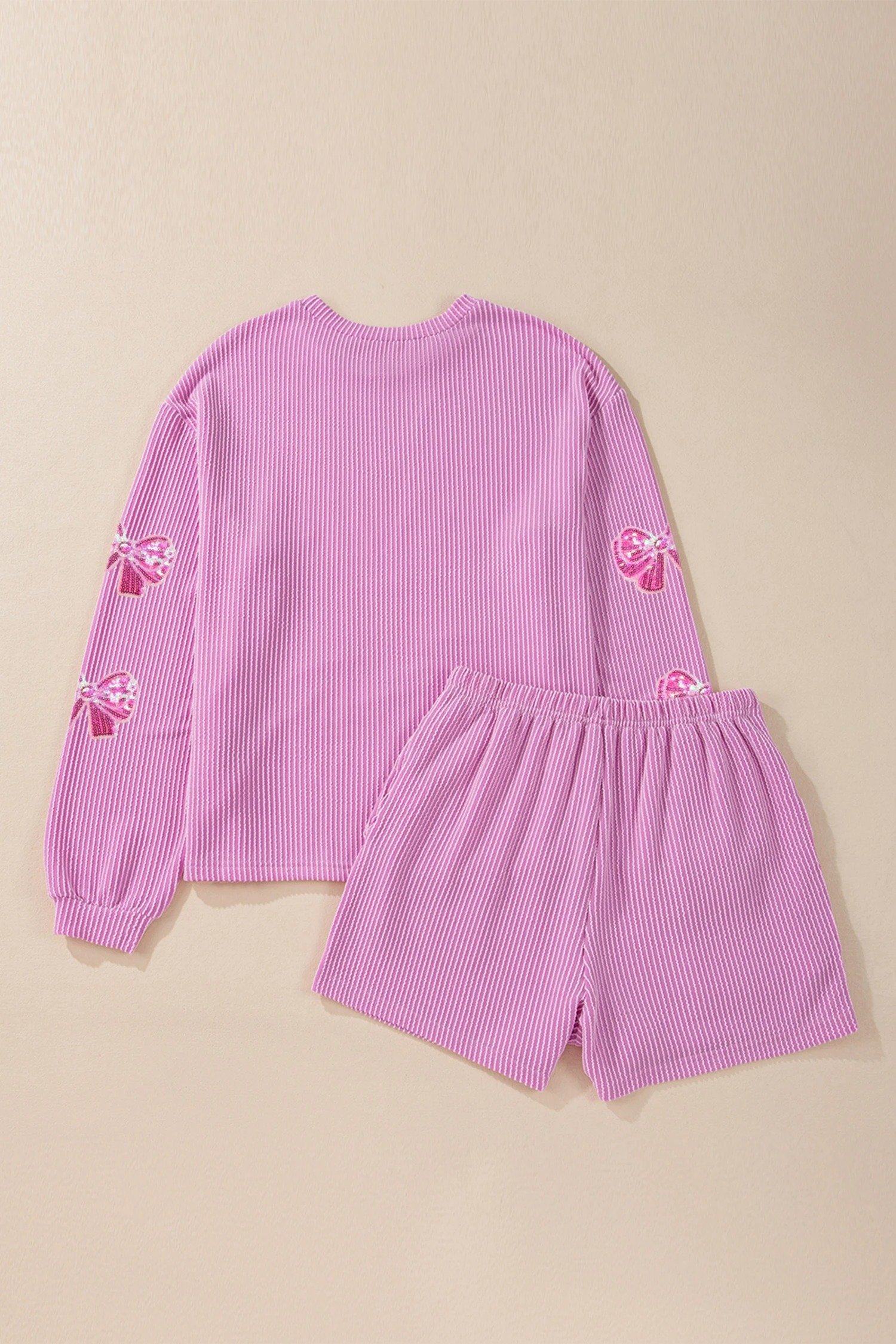 Women's Casual Jacquard Solid-Color Long-Sleeve Sweater And Shorts Set - Image 3