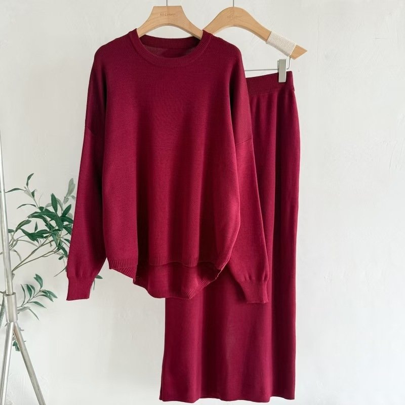Women's Wear AutumnWinter Solid Color Simple Long-Sleeve Fashionable Casual Knitted Set - Image 10
