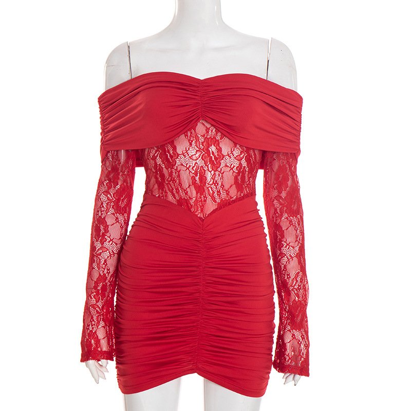 Women's Off-the-Shoulder Lace Patchwork Sheath Mini Dress - Image 2