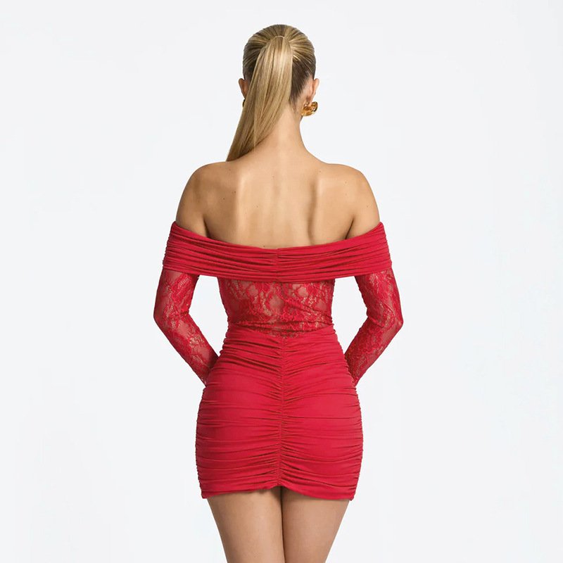 Women's Off-the-Shoulder Lace Patchwork Sheath Mini Dress - Image 7