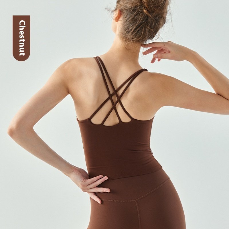 Yoga Vest With Chest Pad Semi-fixed Water Drop Cup Cross - Image 5