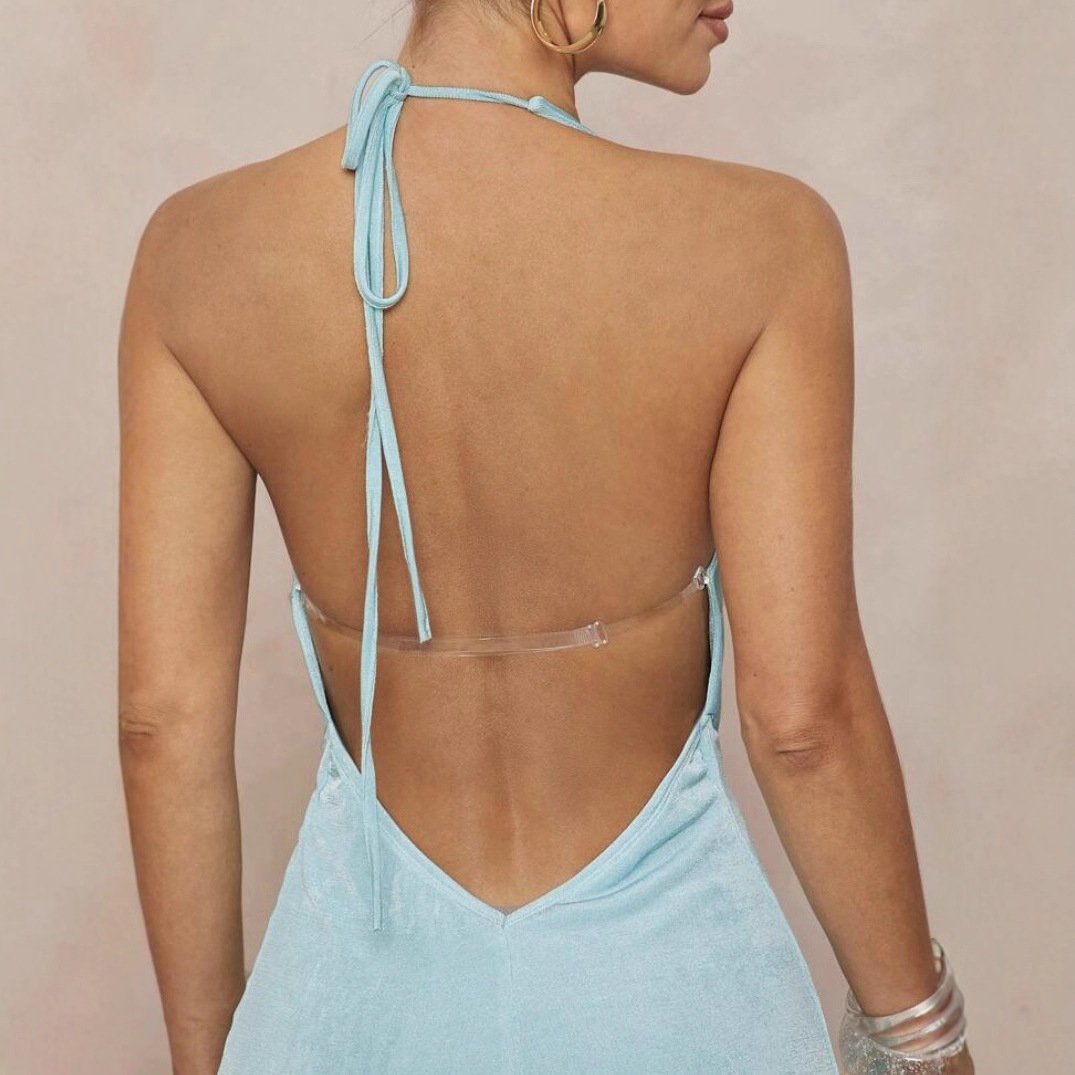 Deep V-neck Halter Dress With Open Back For Beach Vacations - Image 9