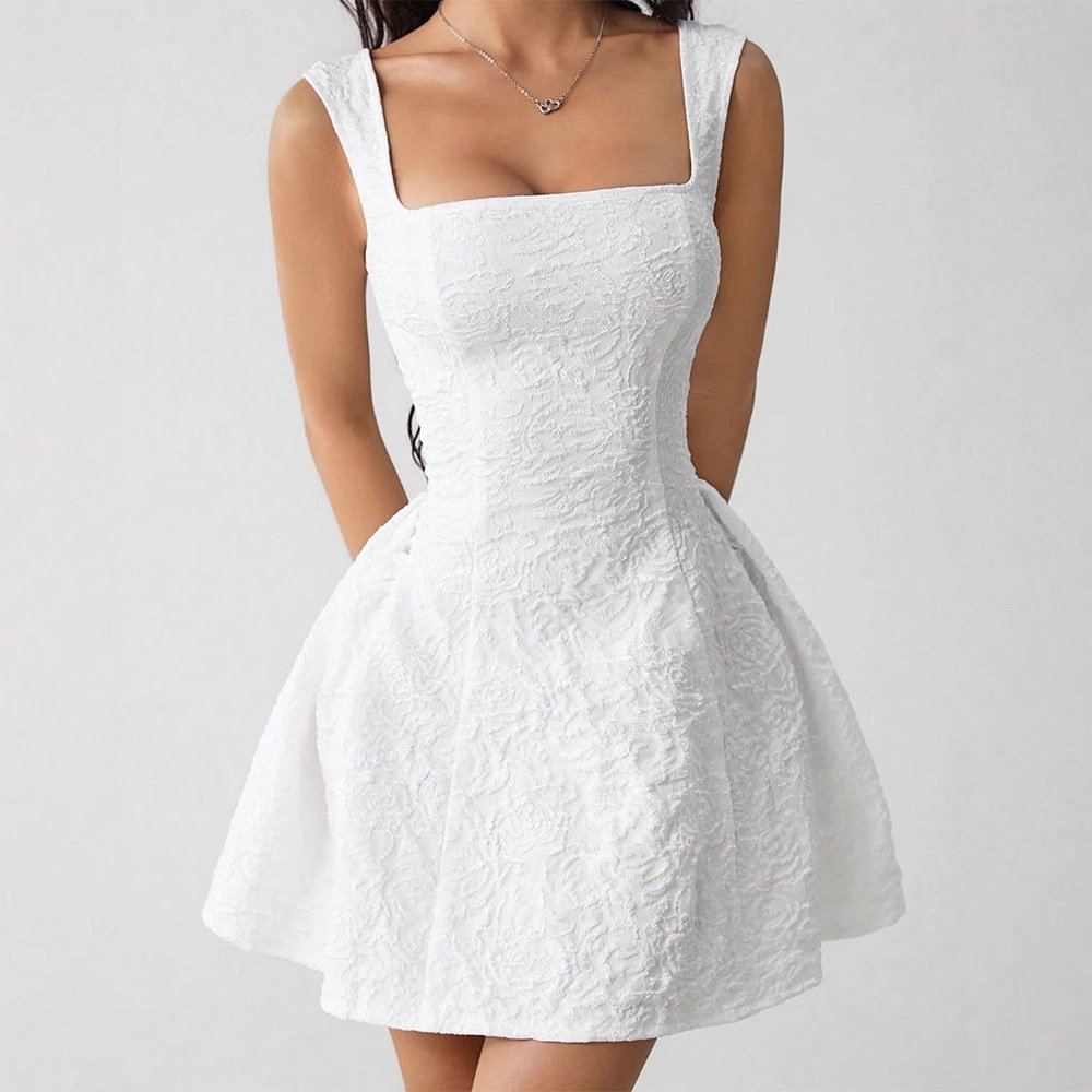 Women's Off-shoulder Square-neck Dress With Straps - Image 5