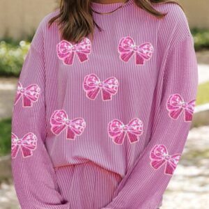 Women's Casual Jacquard Solid-Color Long-Sleeve Sweater And Shorts Set