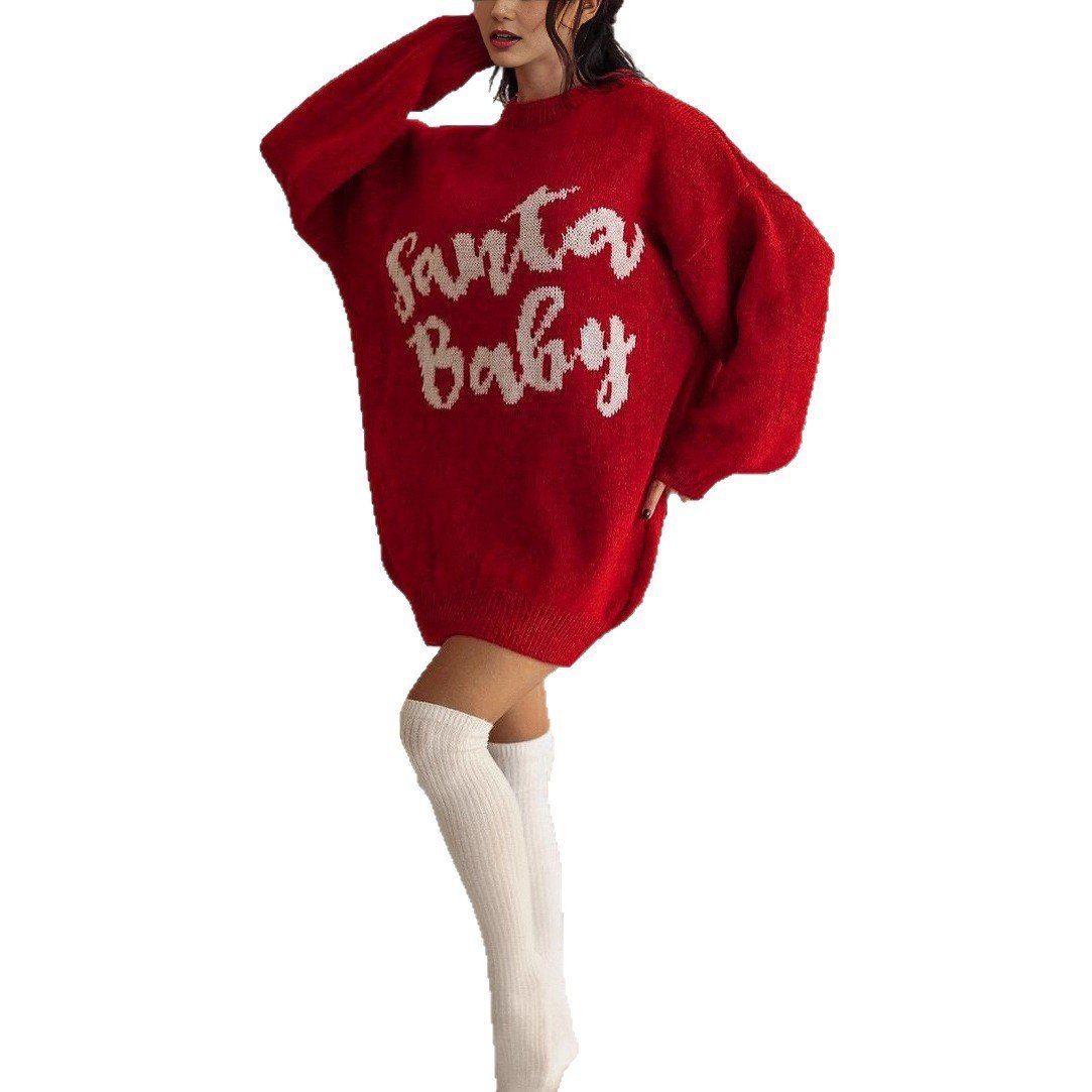 Women's Long-sleeve Jacquard Knit Sweater Dress - Image 5