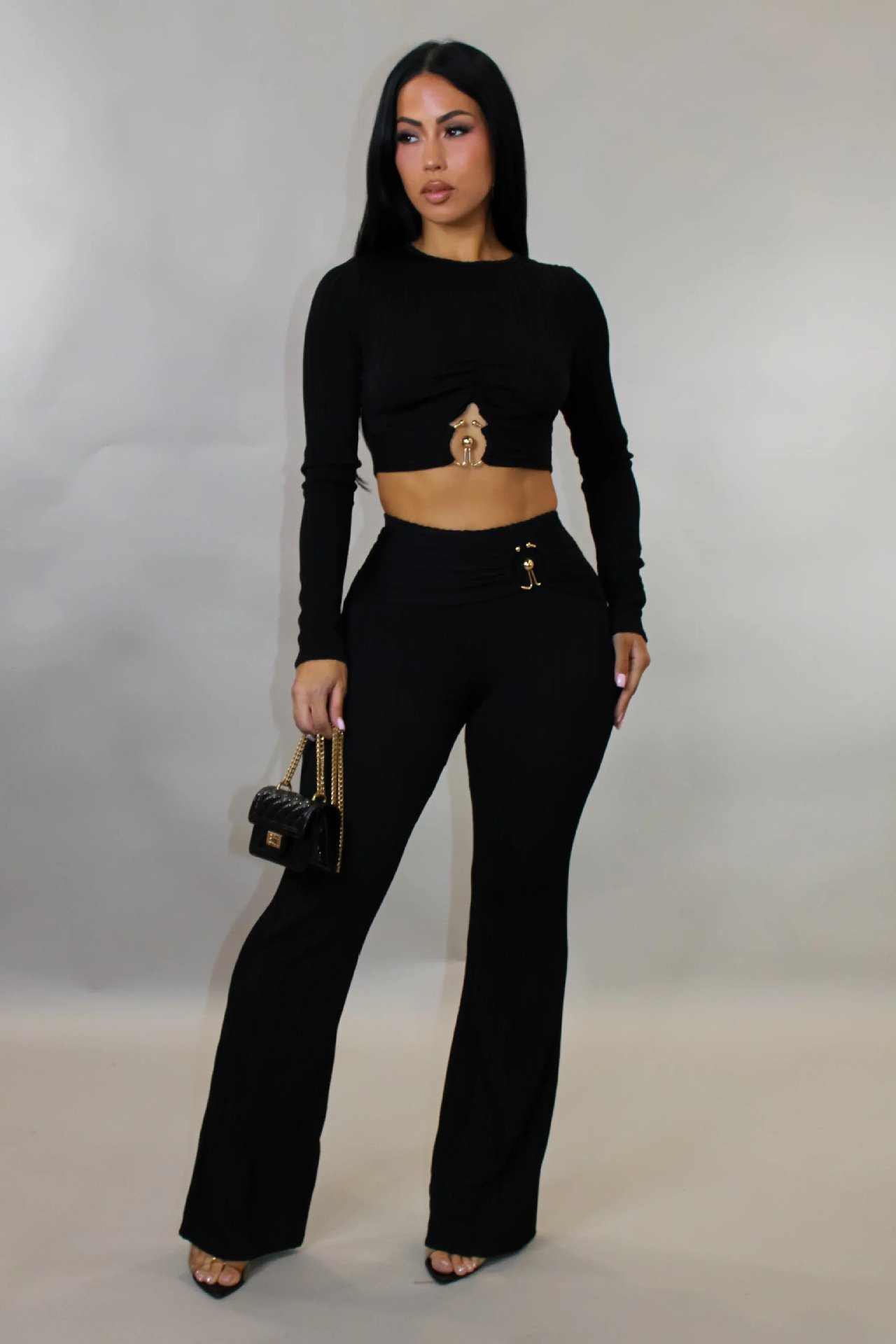 Women's Slim-fit Sexy Hollow-out Top And Flared Pants Two-piece Set - Image 5