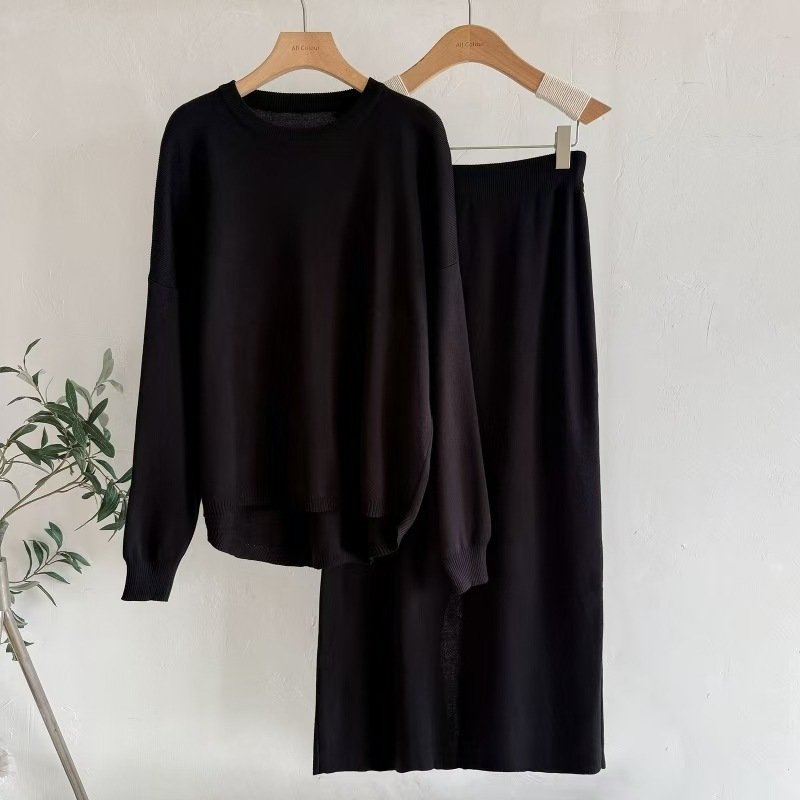 Women's Wear AutumnWinter Solid Color Simple Long-Sleeve Fashionable Casual Knitted Set - Image 6