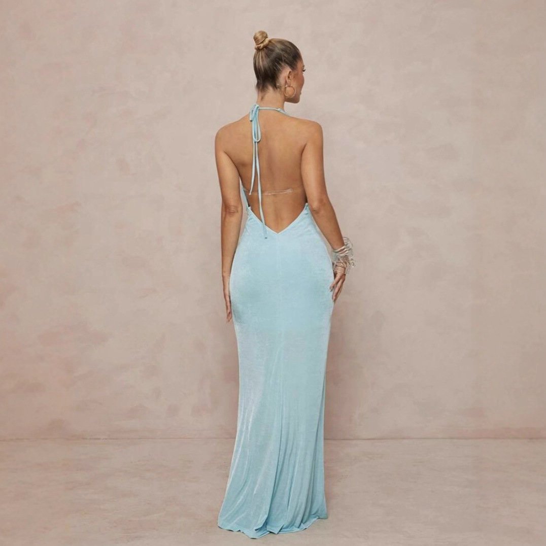 Deep V-neck Halter Dress With Open Back For Beach Vacations - Image 6