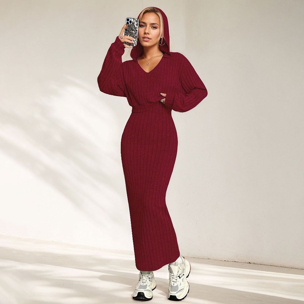 Elegant Commuter-style Light Mature Knitted Slip Dress Two-piece Set - Image 3