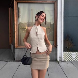 Women's Retro Slim-fit Backless Cropped Top