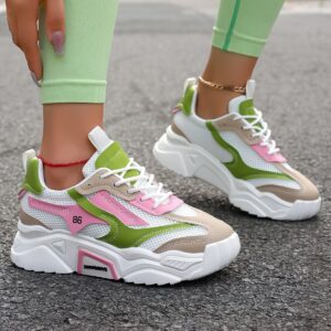 Womens Casual Sporty Floral Mesh Breathable Thick-Soled Elevator Shoes