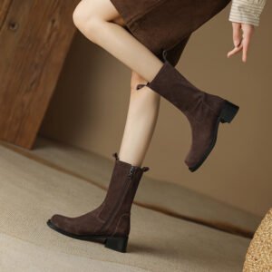 Womens Retro Western Flat Ankle Boots