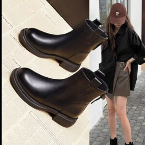 Women's Flat-Heeled Fleece-Lined Ankle Boots With Zippers