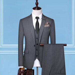 Mens Groom Wedding Suit Solid-Color Three-Piece Suit