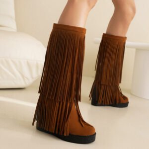 AutumnWinter Tassel Thick-Soled High-Heel Wedge Retro Fashion Womens Boots