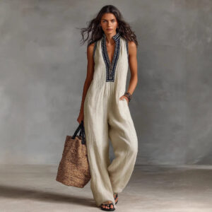 Women's Simple Linen-blend Sleeveless Jumpsuit