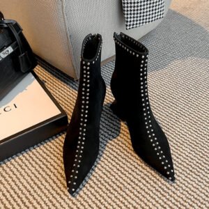 Womens Suede Pointed Toe High Heel Boots
