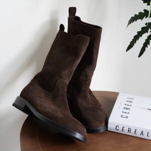 Genuine Leather Mid-calf Vintage Straight-leg Riding Single-layer Boots