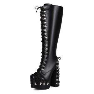Strap-buckle Punk Goth Chunky High-heeled Plus-size Knee-high Boots