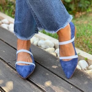 Womens Pointed-toe Low-cut Suede Shoes With Two Thin Straps