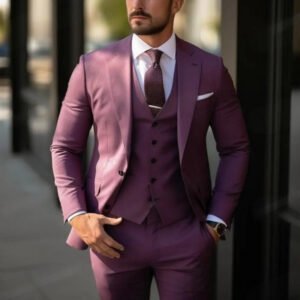 Mens Three-Piece Solid-Color High-End Stylish Suit With A Sophisticated Vibe
