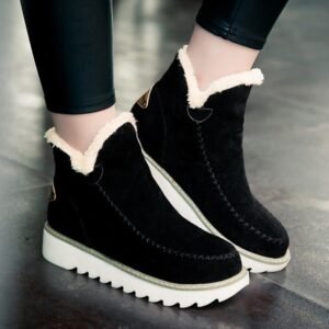 Womens Flat Thick-soled Slip-on Insulated Low-cut Cotton Boots