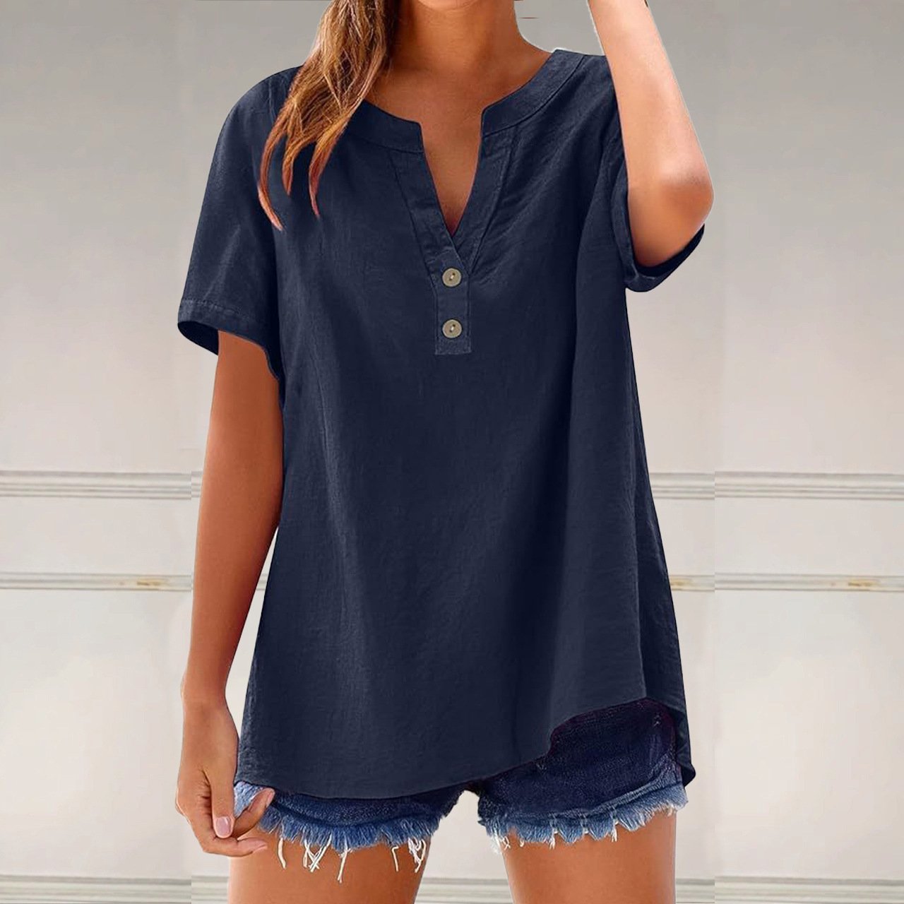 Women's Fashionable Cotton And Linen All-Match Top - Image 7