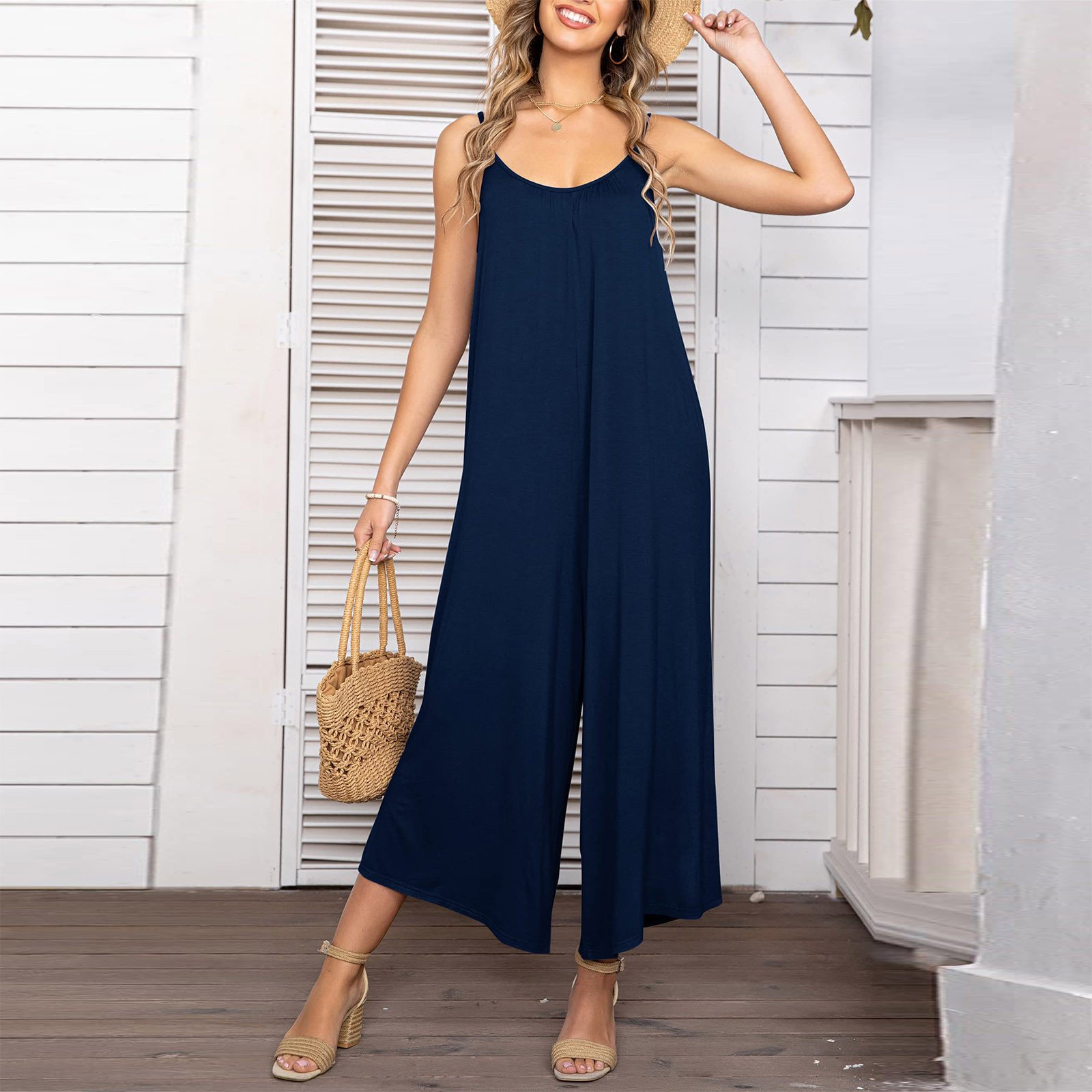 Sleeveless Skinny Strap Jumpsuit Wide Leg Pants - Image 4