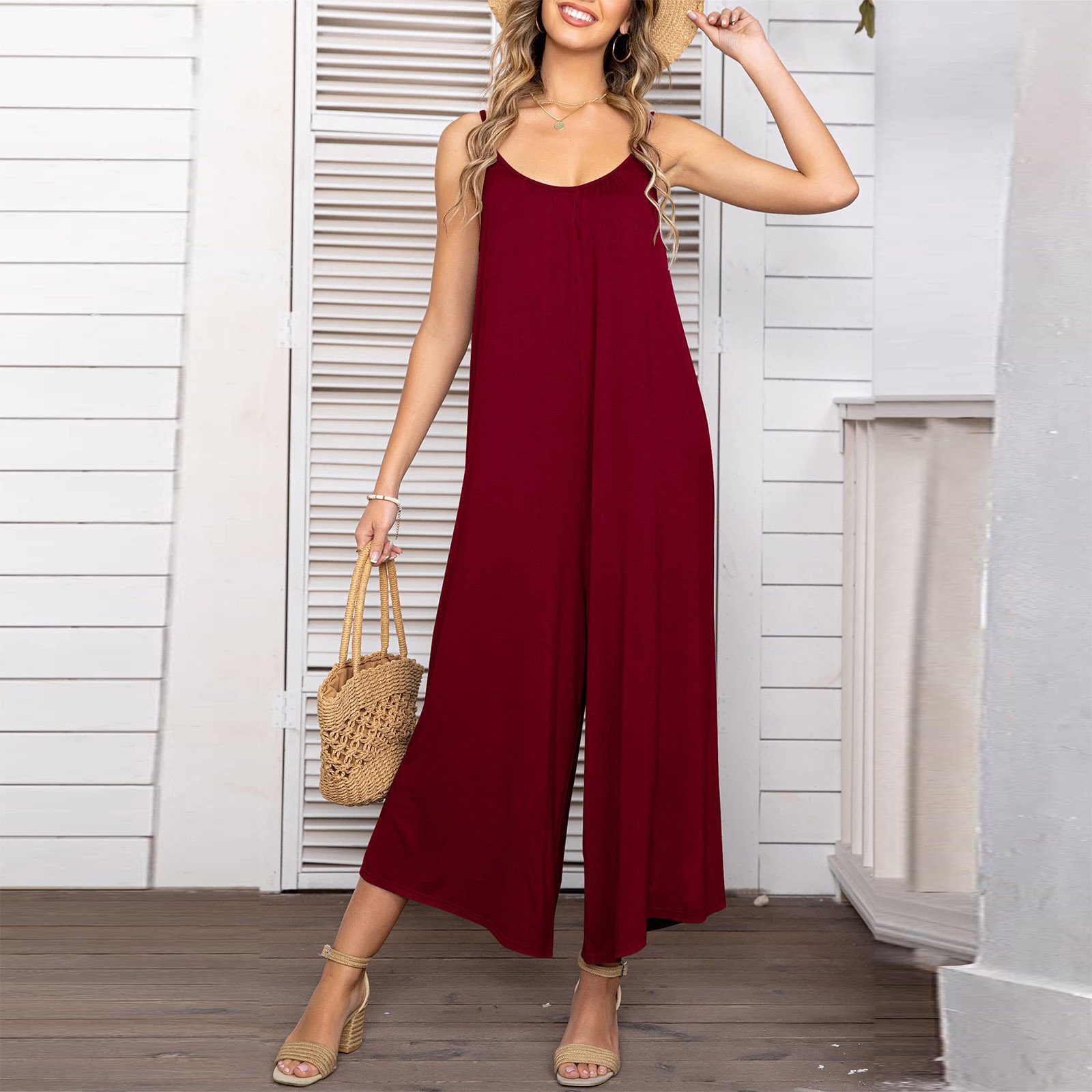 Sleeveless Skinny Strap Jumpsuit Wide Leg Pants - Image 2