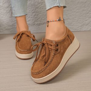 European And American-style Chunky-soled Womens Pumps With Front Laces Casual Chunky-soled Shoes