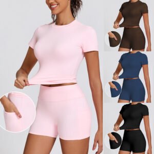 Womens Tight-Fit High-Elastic Yoga Set Outdoor Running Fitness Two-Piece Separates