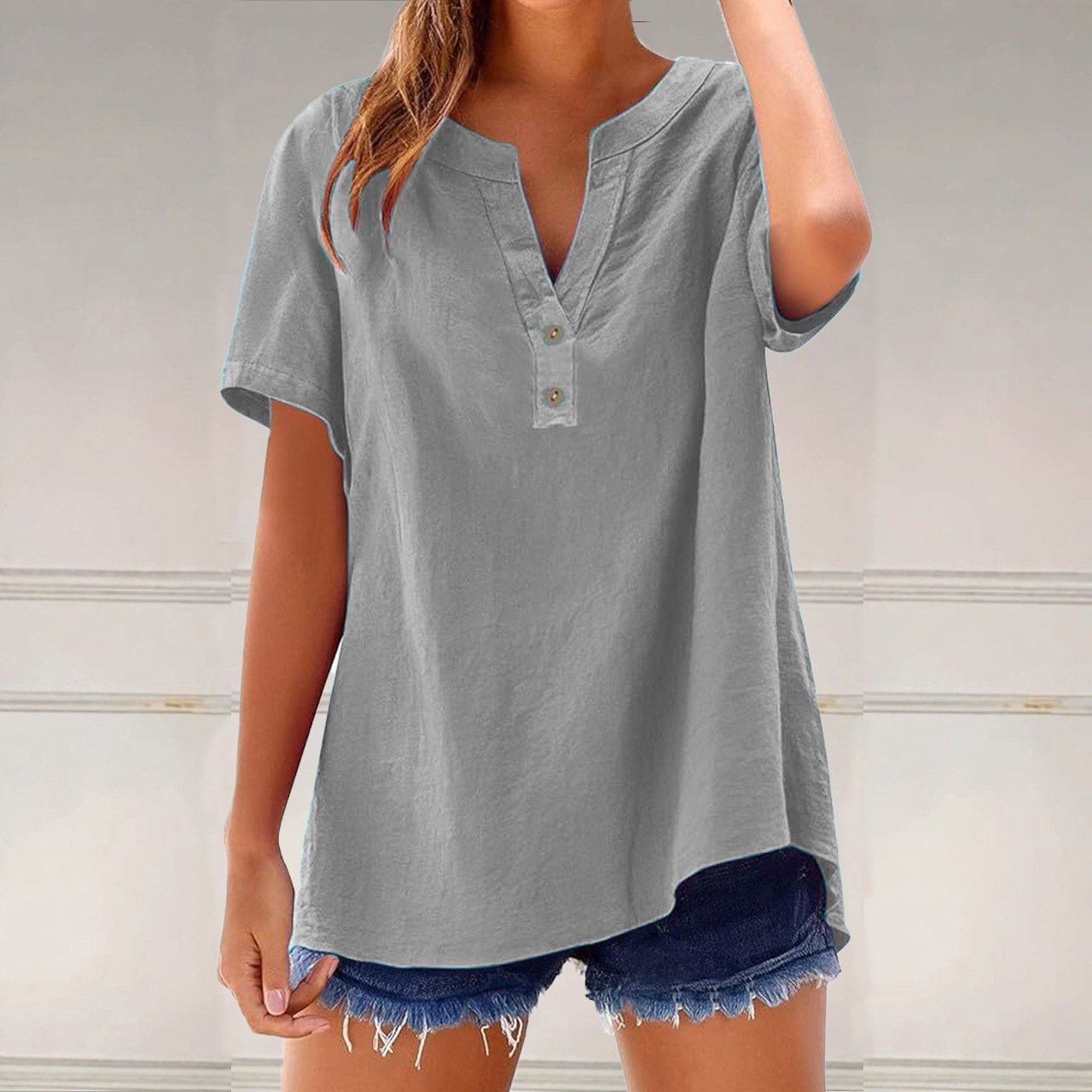 Women's Fashionable Cotton And Linen All-Match Top - Image 3