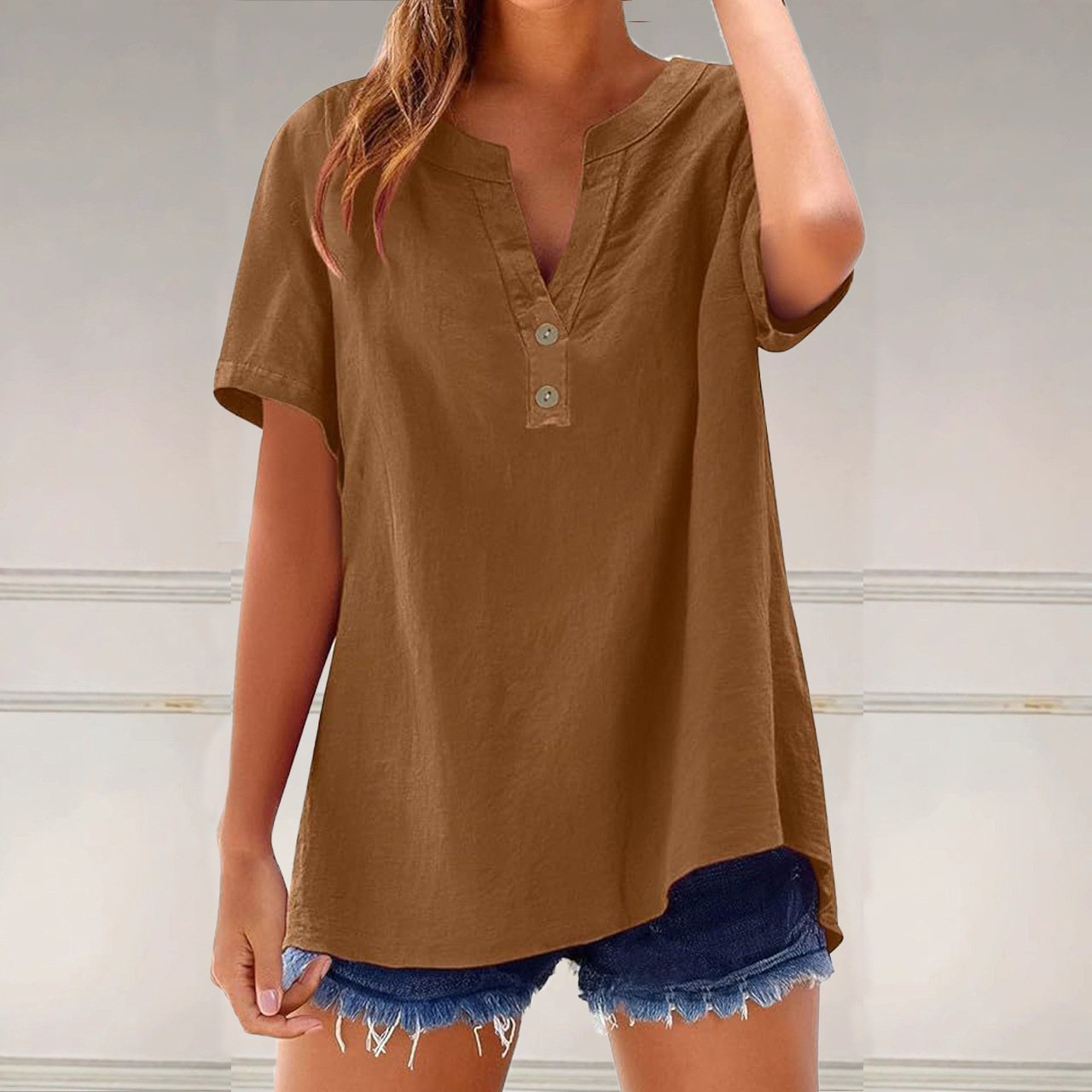 Women's Fashionable Cotton And Linen All-Match Top - Image 4