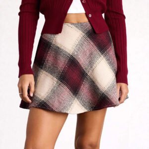 Woolen Midi High-waisted Plaid A-line Skirt European And American Style
