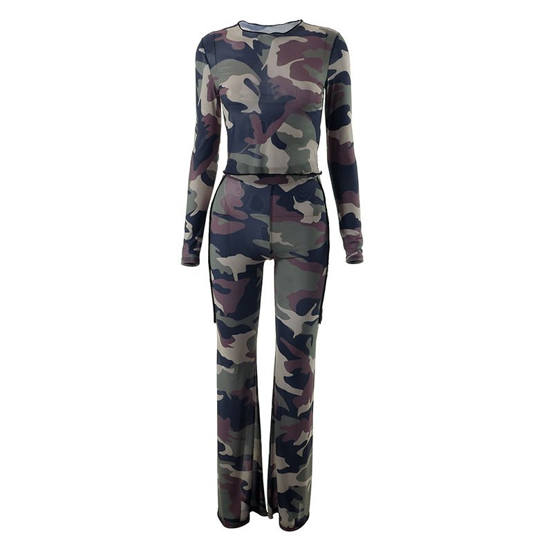 Spring And Summer New Mesh Top Tight Trousers Casual Suit - Image 3