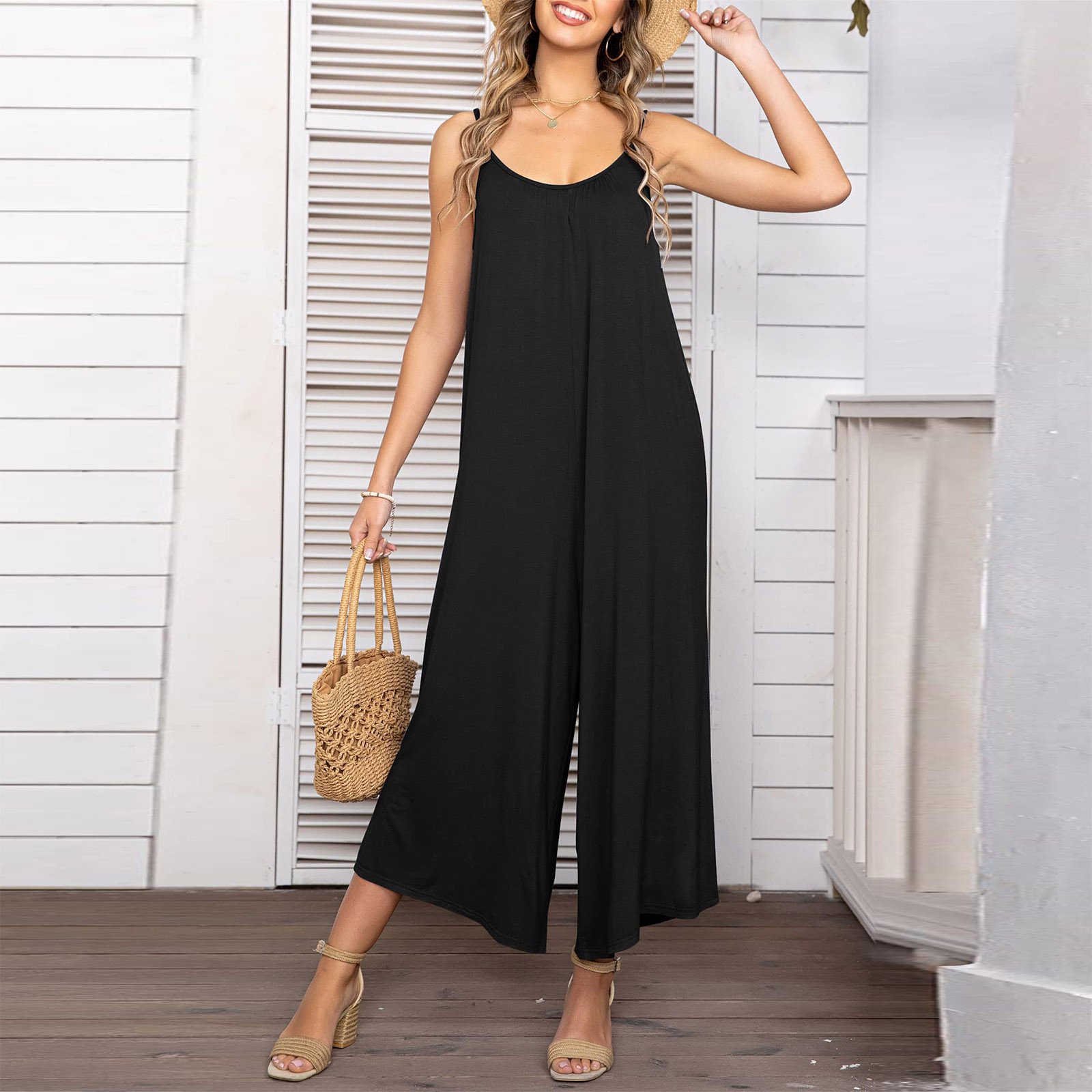 Sleeveless Skinny Strap Jumpsuit Wide Leg Pants - Image 7