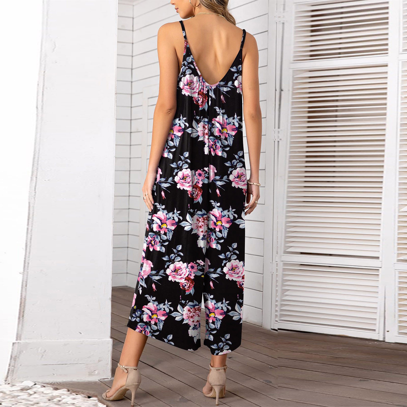 Sleeveless Skinny Strap Jumpsuit Wide Leg Pants - Image 9