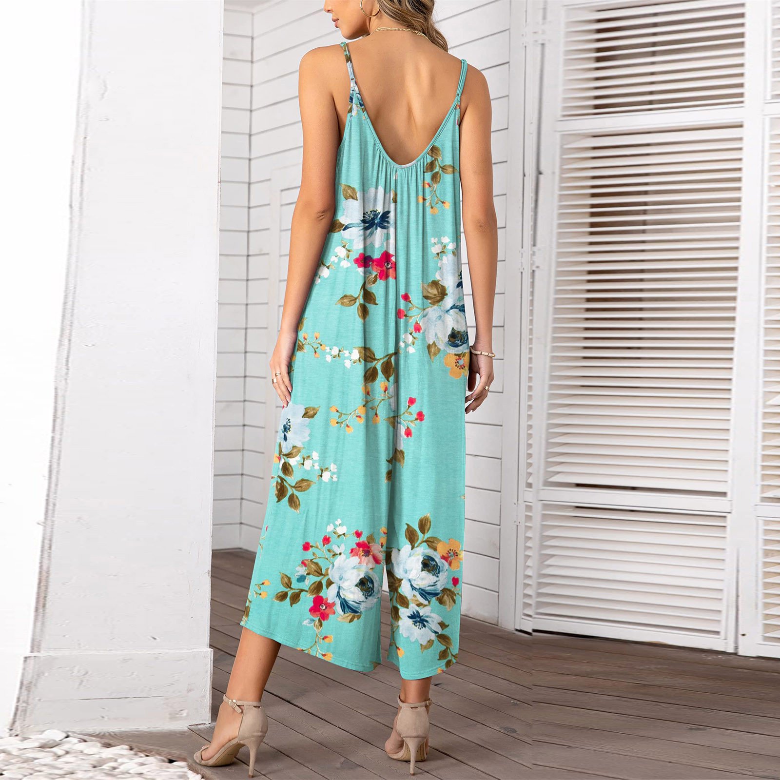 Sleeveless Skinny Strap Jumpsuit Wide Leg Pants - Image 8