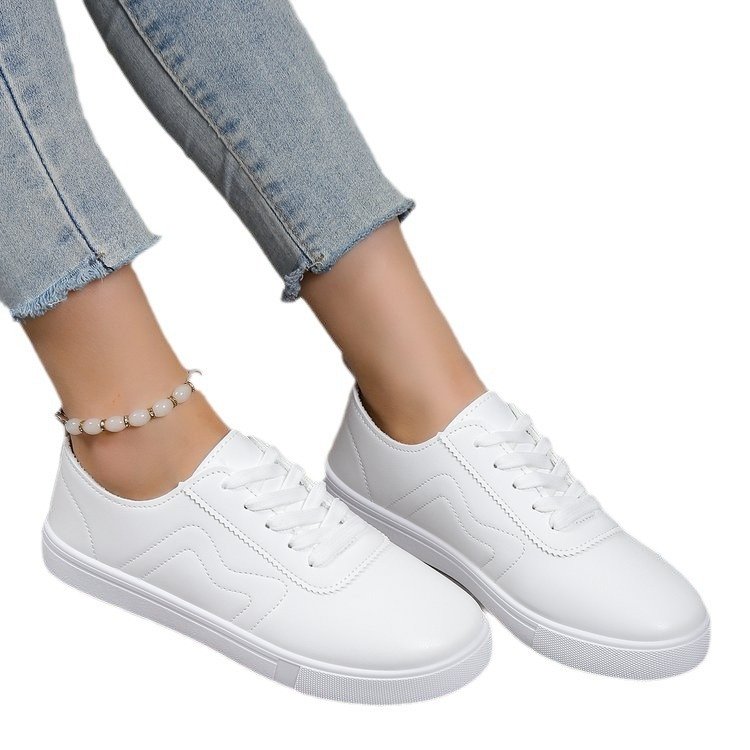 Round Toe Flat Bottom Lace Up Casual Comfortable White Shoes - Image 10