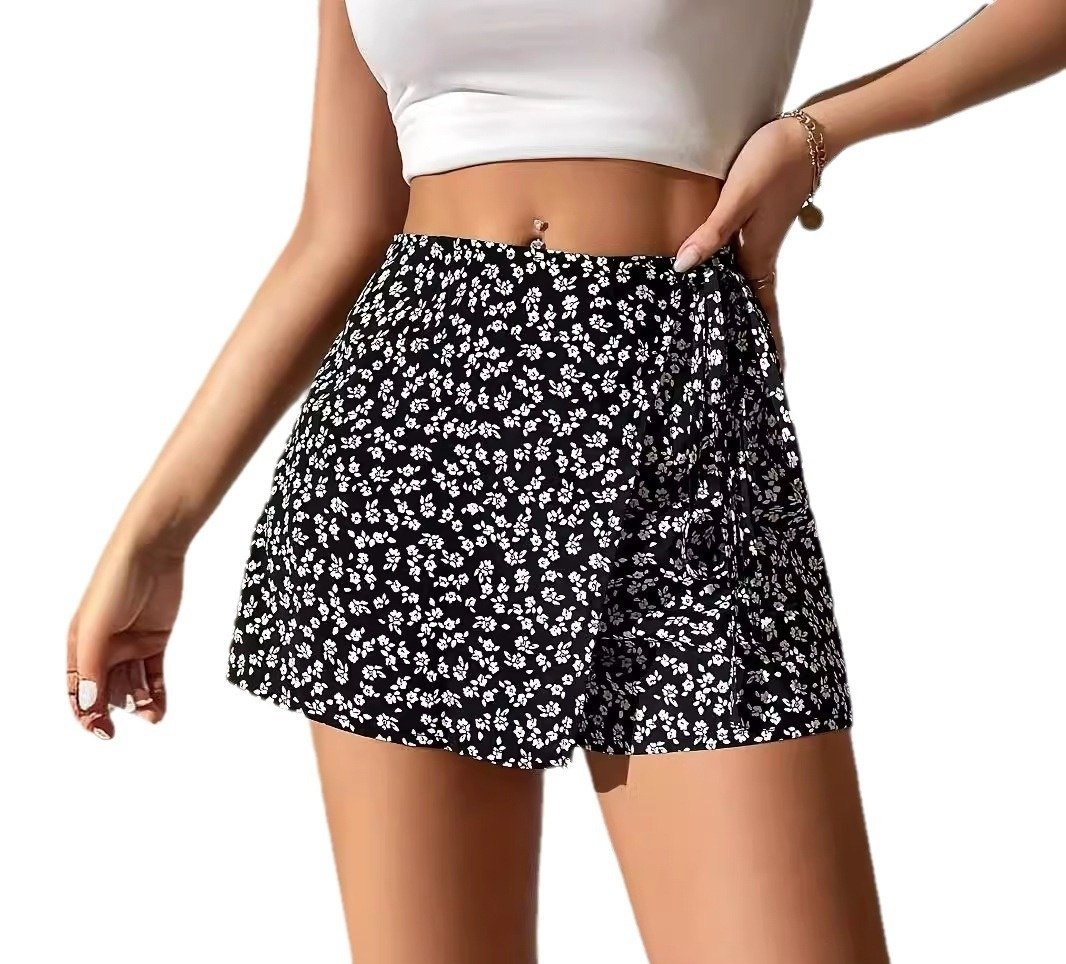 Floral Lace-Up High-Waist Casual All-Match Shorts Casual Fashion Womens Wear - Image 3