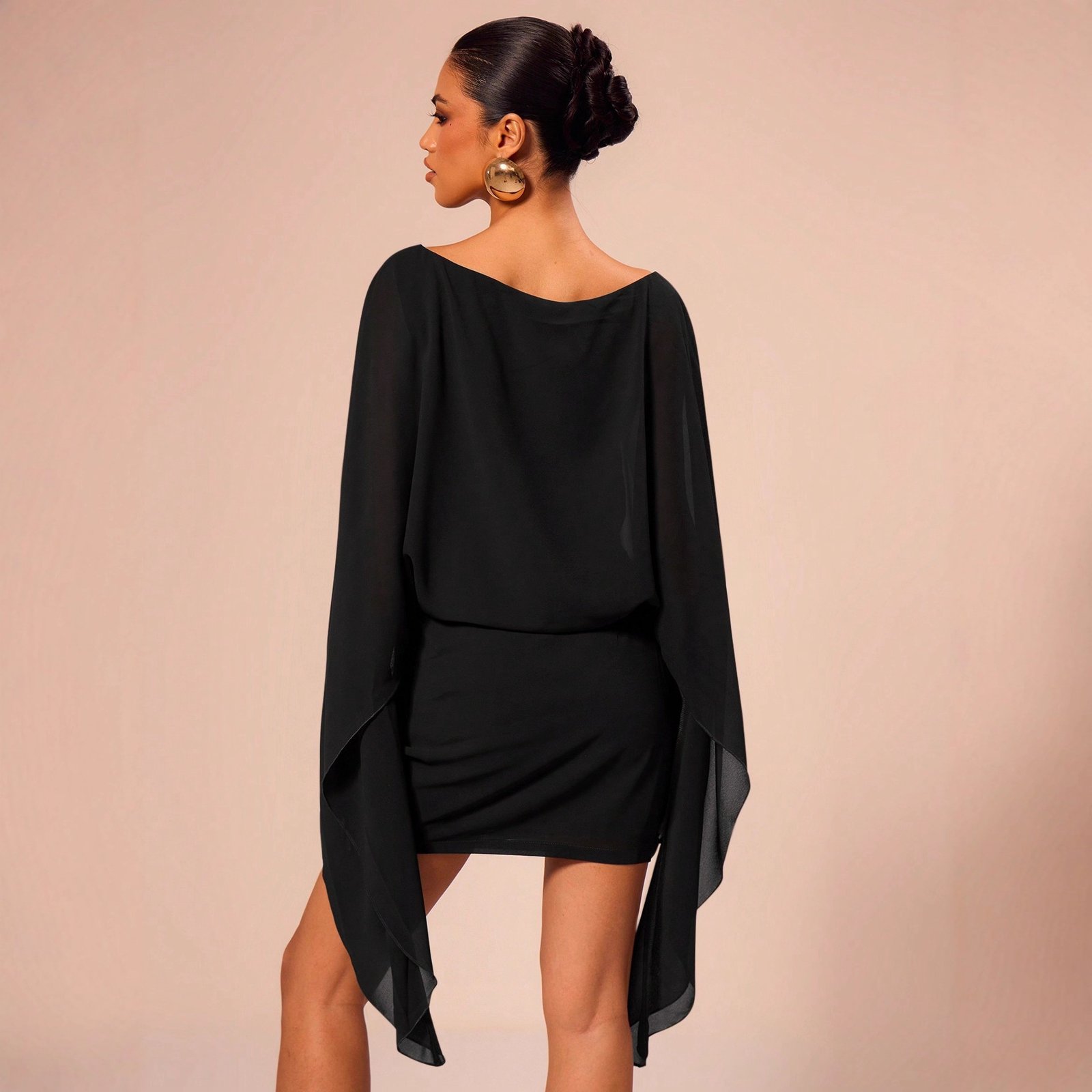New Wine-red Off-shoulder Cloak-style Mini Dress - Image 4