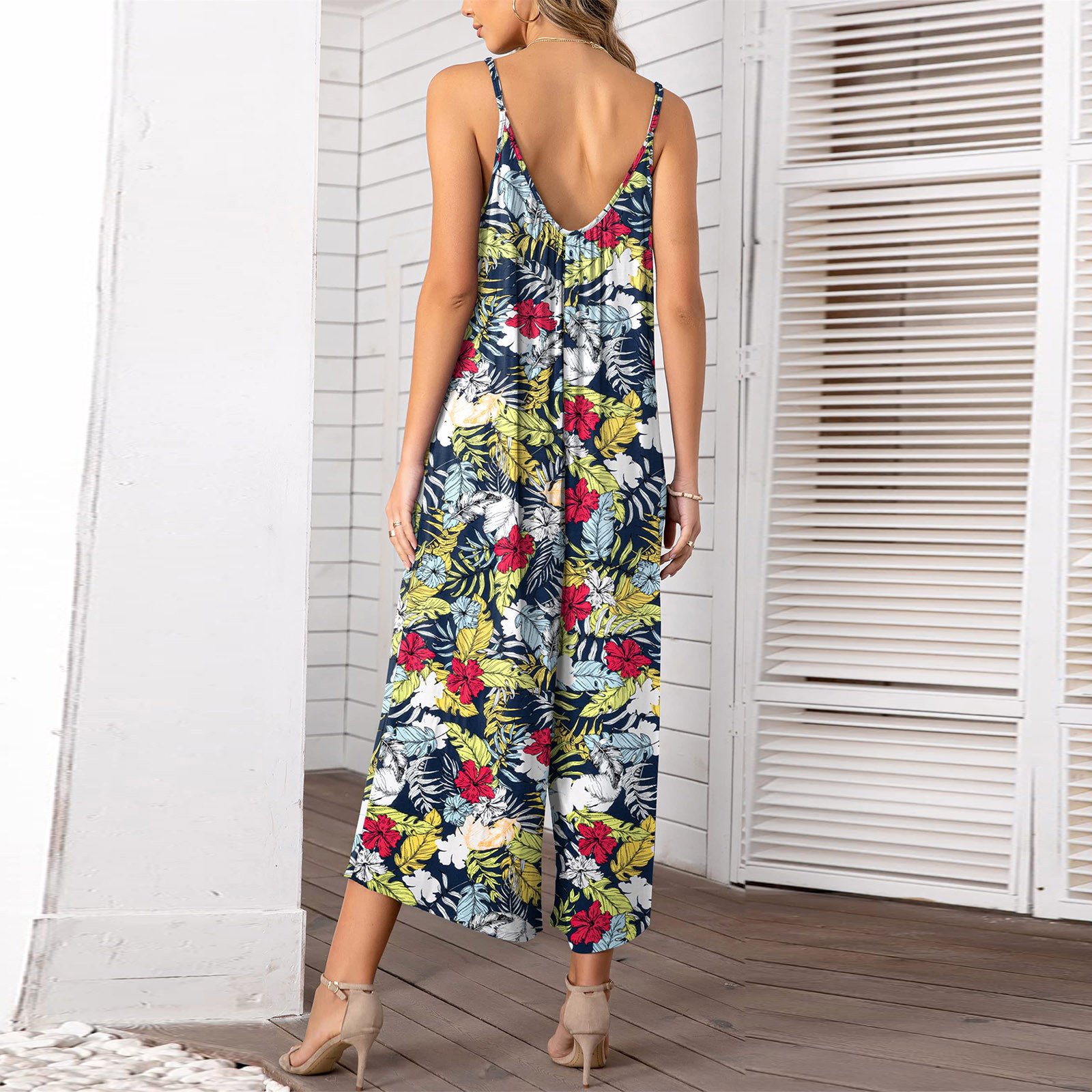 Sleeveless Skinny Strap Jumpsuit Wide Leg Pants - Image 3