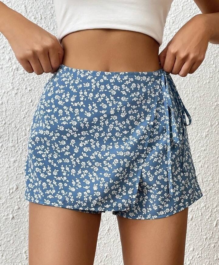 Floral Lace-Up High-Waist Casual All-Match Shorts Casual Fashion Womens Wear - Image 2