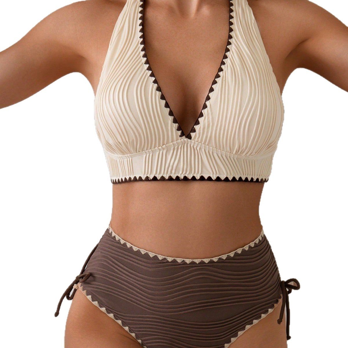 Women's Contrast-Colored Bikini Women's Two-Piece Lace Trim Swimsuit - Image 6