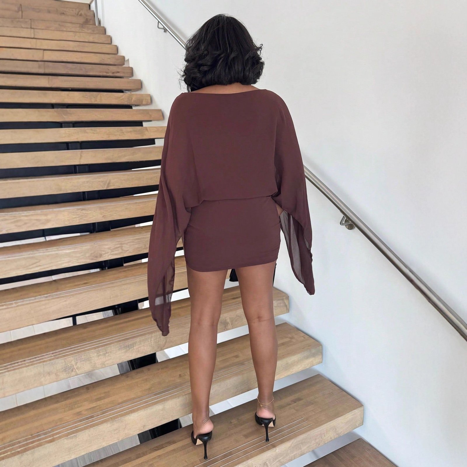 New Wine-red Off-shoulder Cloak-style Mini Dress - Image 5